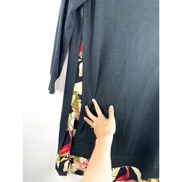 NWT Tommy Bahama Black Lightweight Silk Sweater Mini Dress With Floral Trim and - Picture 4 of 9